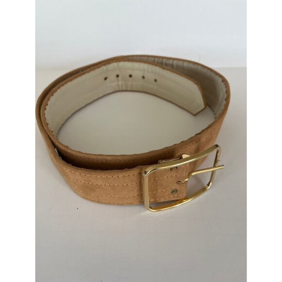 Vintage Women\'s ROSS Belts Tan Suede Leather Brass Rectangle Buckle Size 12 main image 4